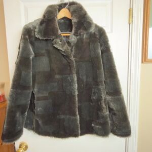 Tally Ho Outerwear Patchwork Faux Fur Jacket Women's Lg Retro Y2K Mod Plush